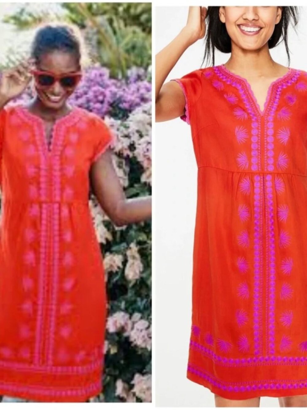 BODEN BEA Linen Embroidered Sheath DRESS Size 6 L Red Pink